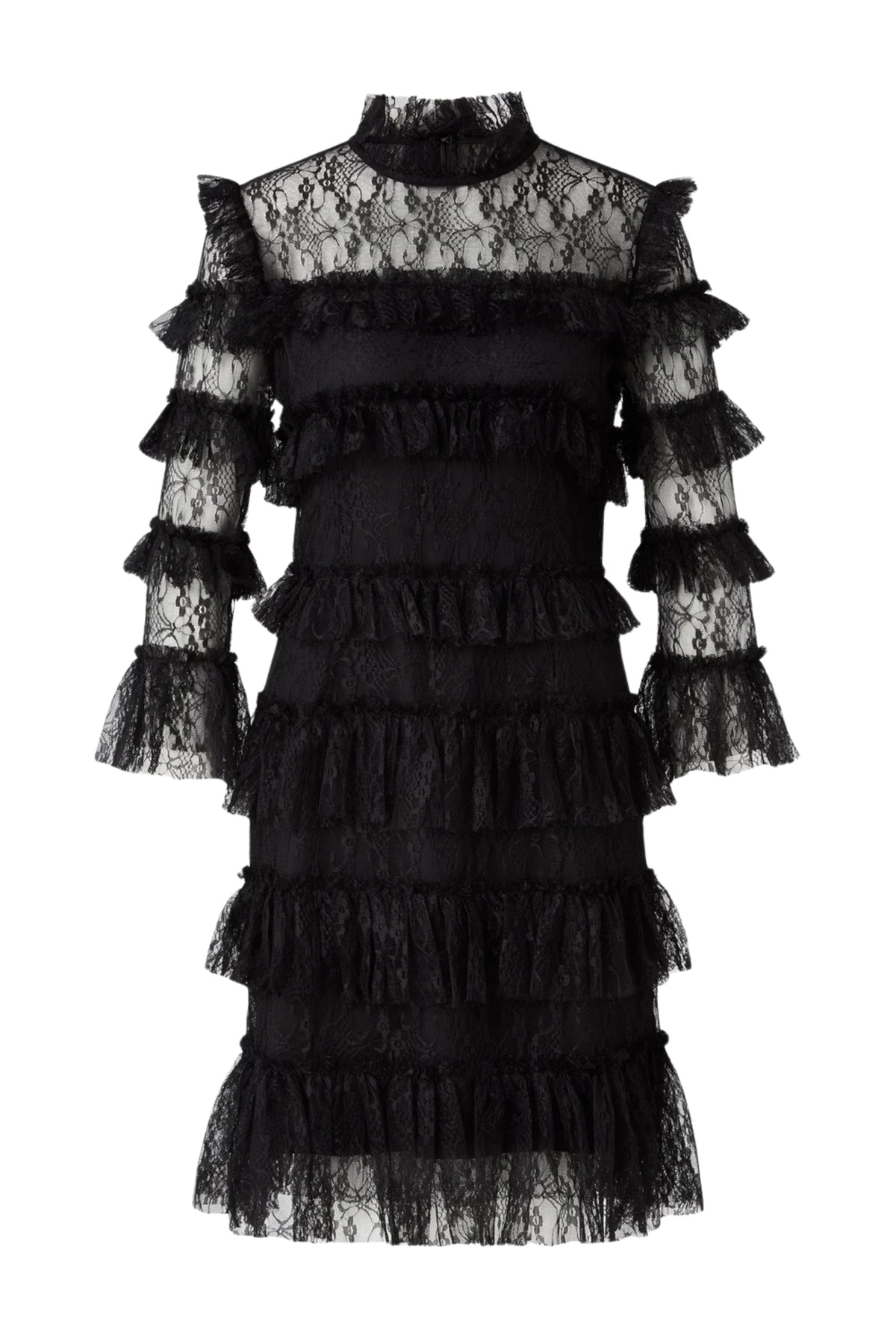 Carmine Frill Lace Mini Dress - Black