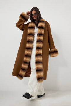 Anouk Yve Faux Fur Wool Coat - Camel Anouk Yve