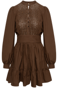 Winter Cotton Mini Dress - Brown