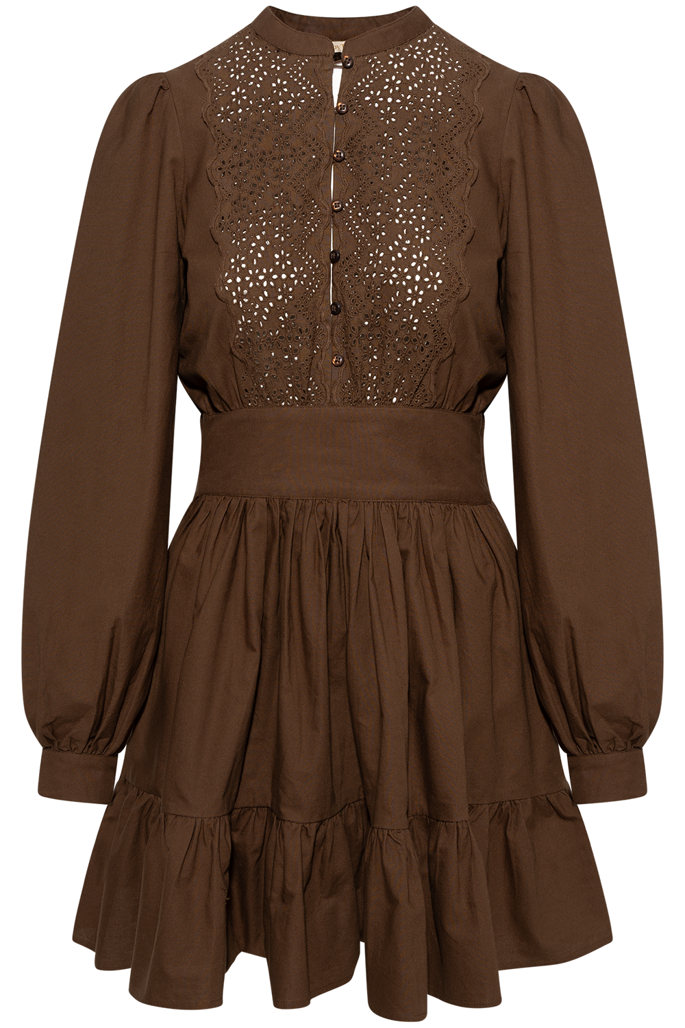 Winter Cotton Mini Dress - Brown