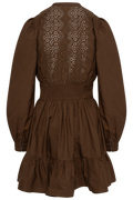 Winter Cotton Mini Dress - Brown