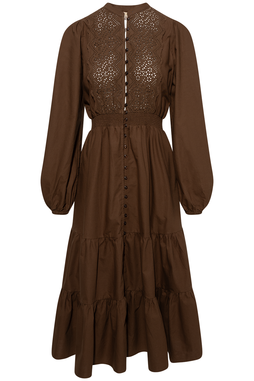 Winter Cotton Midi Dress - Brown