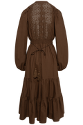Winter Cotton Midi Dress - Brown