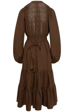 Winter Cotton Midi Dress - Brown
