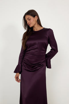 Satin Rouching Dress - Burgundy