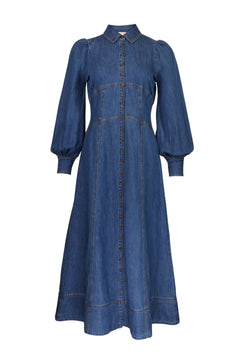 Denim Button-Down Dress - French Blue