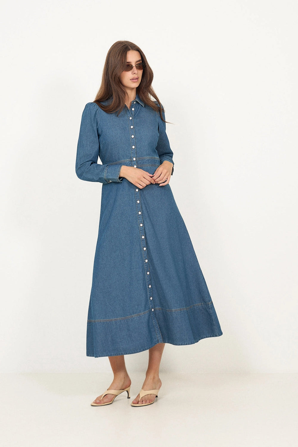 Denim Button-Down Dress - French Blue
