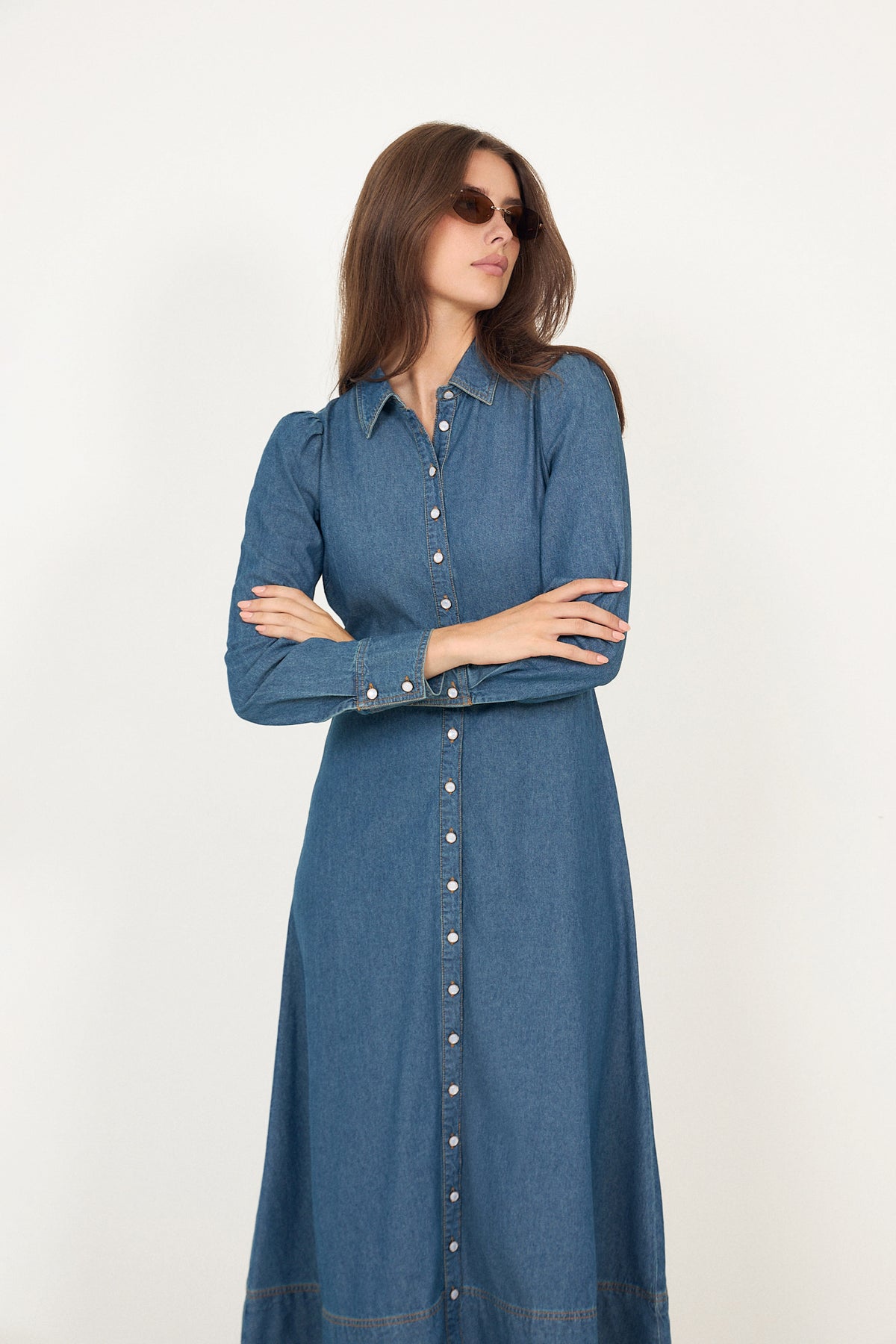 Denim Button-Down Dress - French Blue