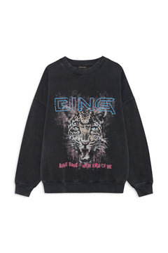 Miles Sweatshirt Leopard Muse - Washed Black