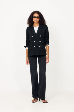 Double-Breasted Knit Blazer - Black