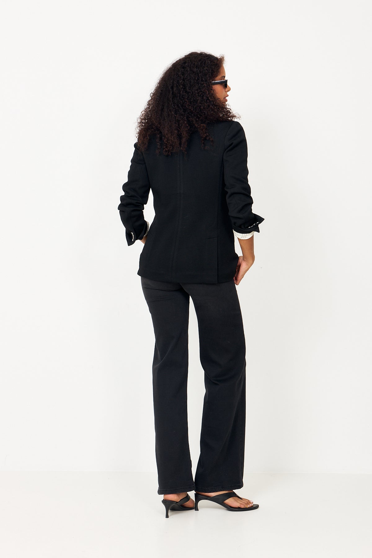 Double-Breasted Knit Blazer - Black
