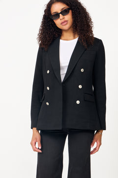 Double-Breasted Knit Blazer - Black