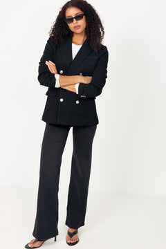 Double-Breasted Knit Blazer - Black