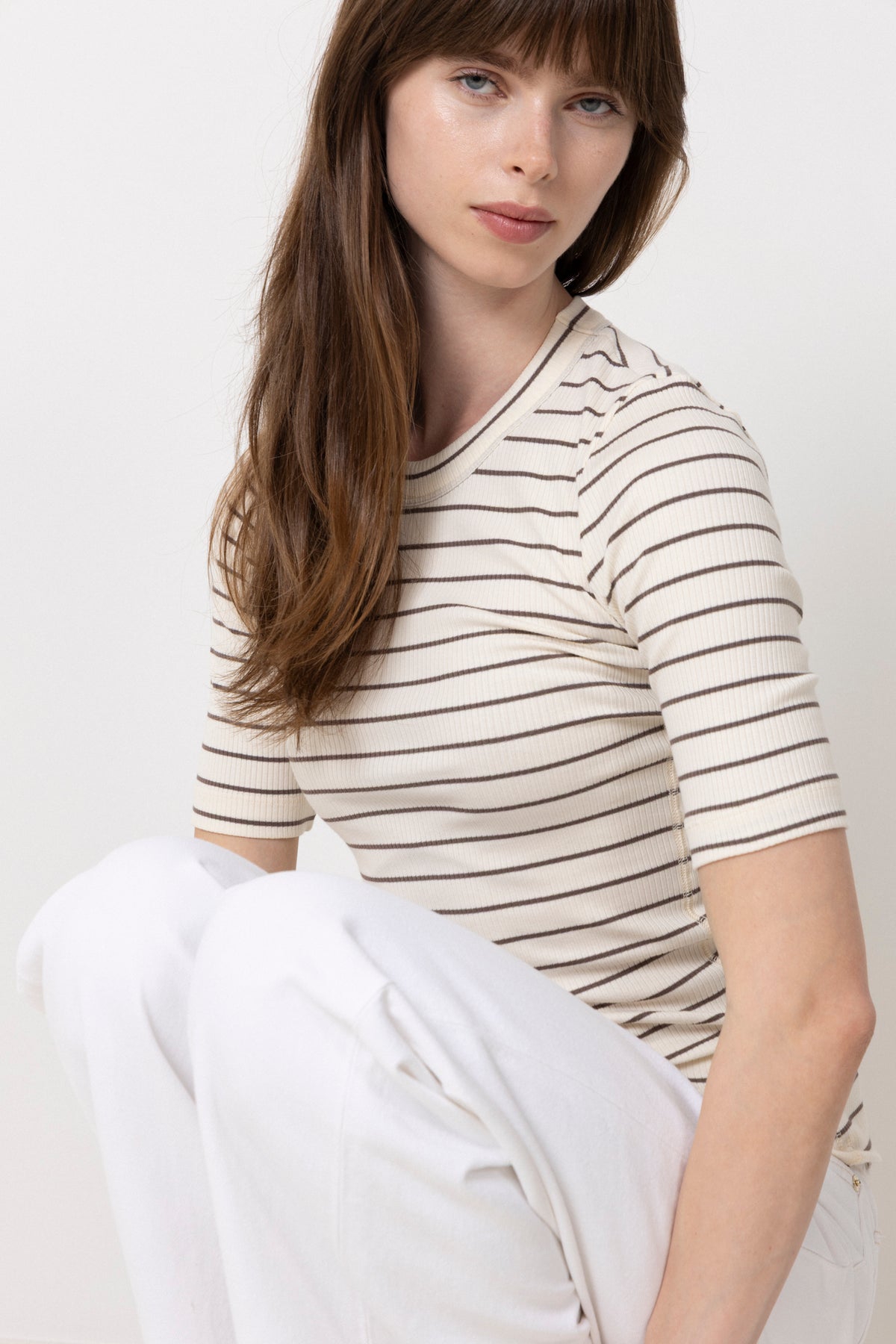 Dagnaiw Striped T-Shirt - Vanilla/coffee Quartz Stripe