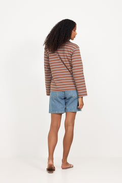 Fikkiaiw Polo T-Shirt - Chocolate Malt Triple Stripe