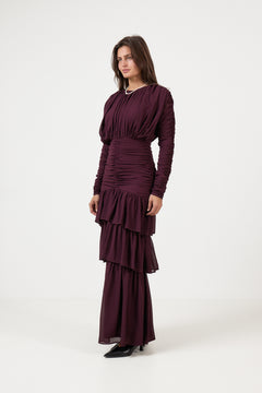 Jessie Long Sleeve Maxi Dress - Burgundy