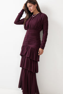 Jessie Long Sleeve Maxi Dress - Burgundy