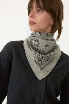 Adelina Paisley Knit Scarf - Grey Melange