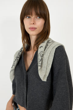 Adelina Paisley Knit Scarf - Grey Melange