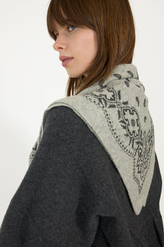 Adelina Paisley Knit Scarf - Grey Melange