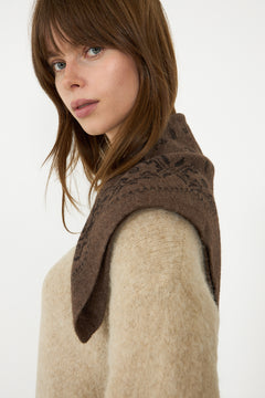 Adelina Paisley Knit Scarf - Brown Melange