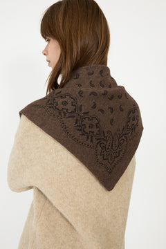 Adelina Paisley Knit Scarf - Brown Melange