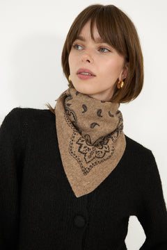 Adelina Paisley Knit Scarf - Beige Melange