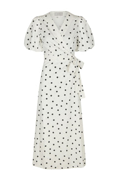 Clarine Linen Dot Dress - White