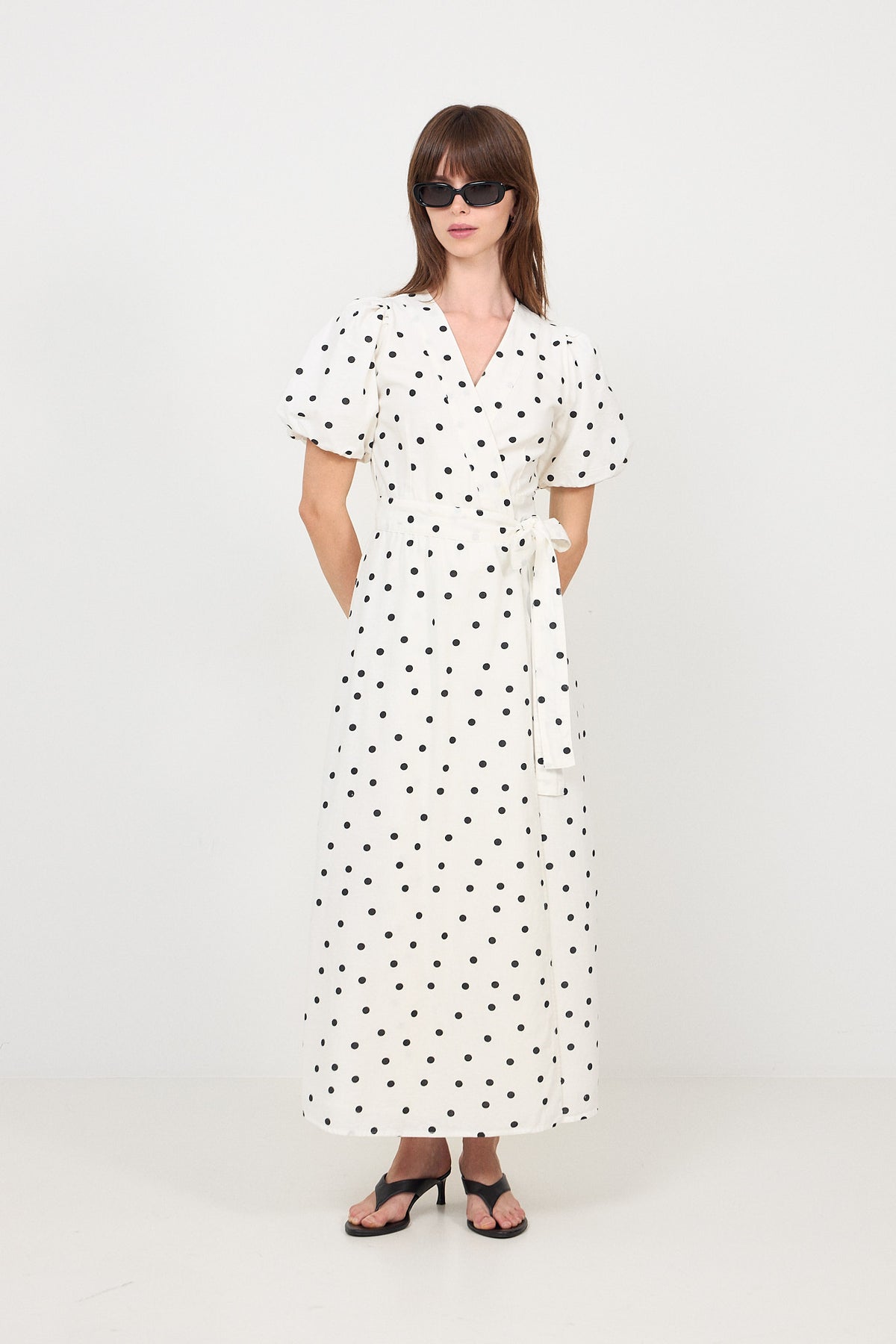 Clarine Linen Dot Dress - White