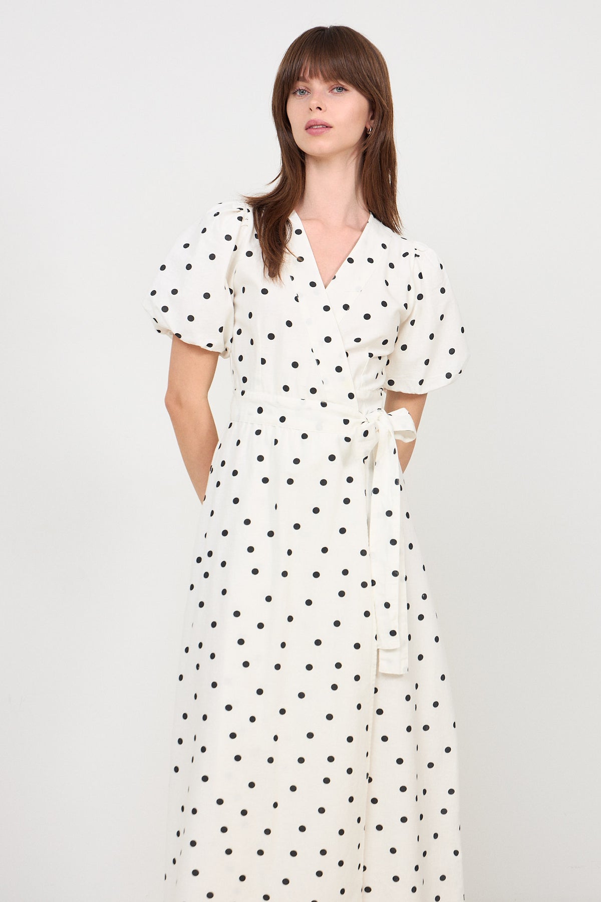 Clarine Linen Dot Dress - White