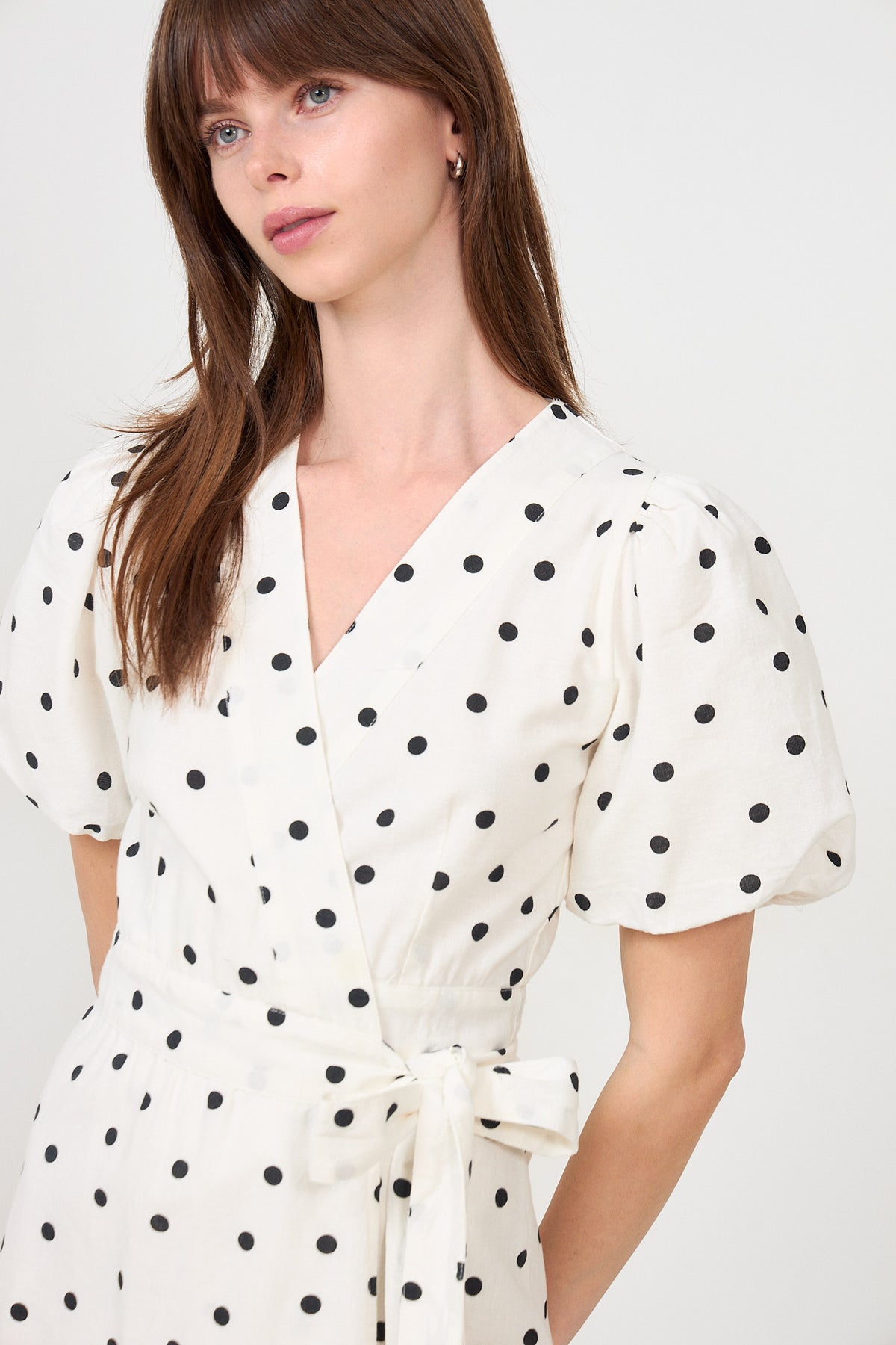 Clarine Linen Dot Dress - White