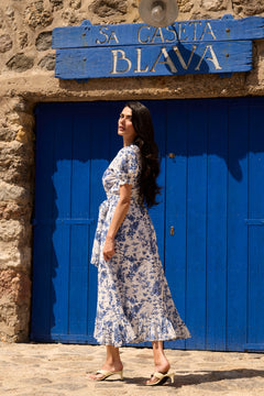Gertrude Broderie Anglaise Maxi Dress - White/blue