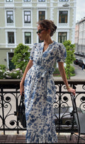 Gertrude Broderie Anglaise Maxi Dress - White/blue