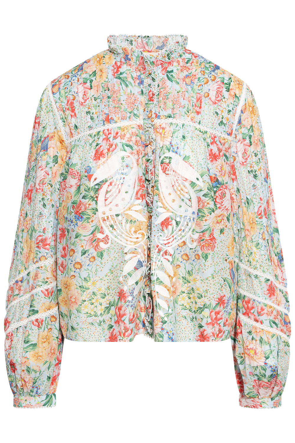 Rendeira Multicolor Cutwork Long Sleeve Blouse - Orange