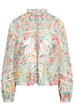 Rendeira Multicolor Cutwork Long Sleeve Blouse - Orange
