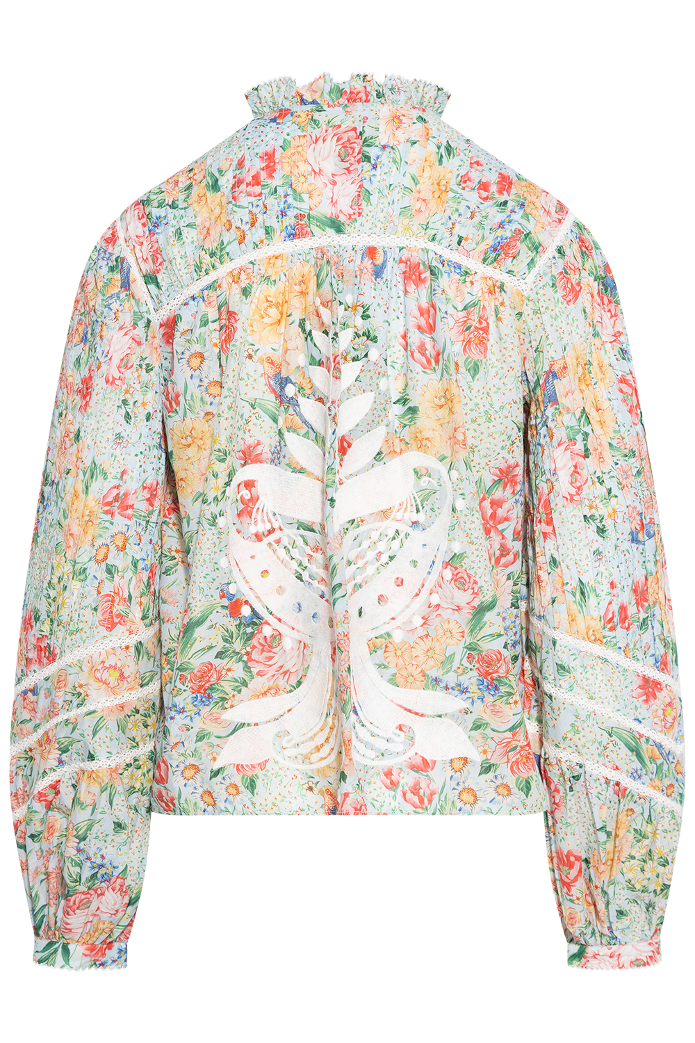 Rendeira Multicolor Cutwork Long Sleeve Blouse - Orange