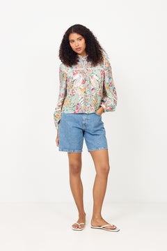 Rendeira Multicolor Cutwork Long Sleeve Blouse - Orange
