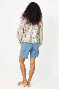 Rendeira Multicolor Cutwork Long Sleeve Blouse - Orange