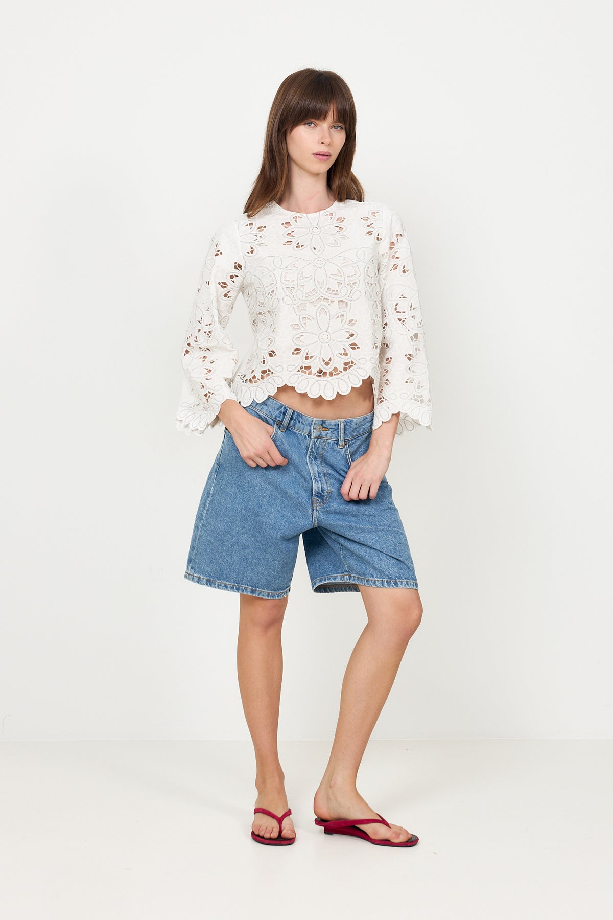Flowers Richilieur Long Sleeve Blouse - Off-White