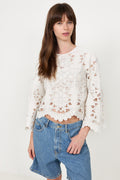 Flowers Richilieur Long Sleeve Blouse - Off-White