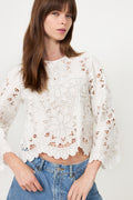 Flowers Richilieur Long Sleeve Blouse - Off-White