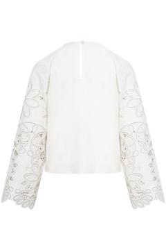 Flowers Richilieur Long Sleeve Blouse - Off-White