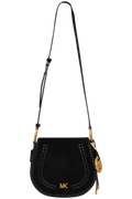 Josie Medium Whipstitched Suede Saddle Bag - Black