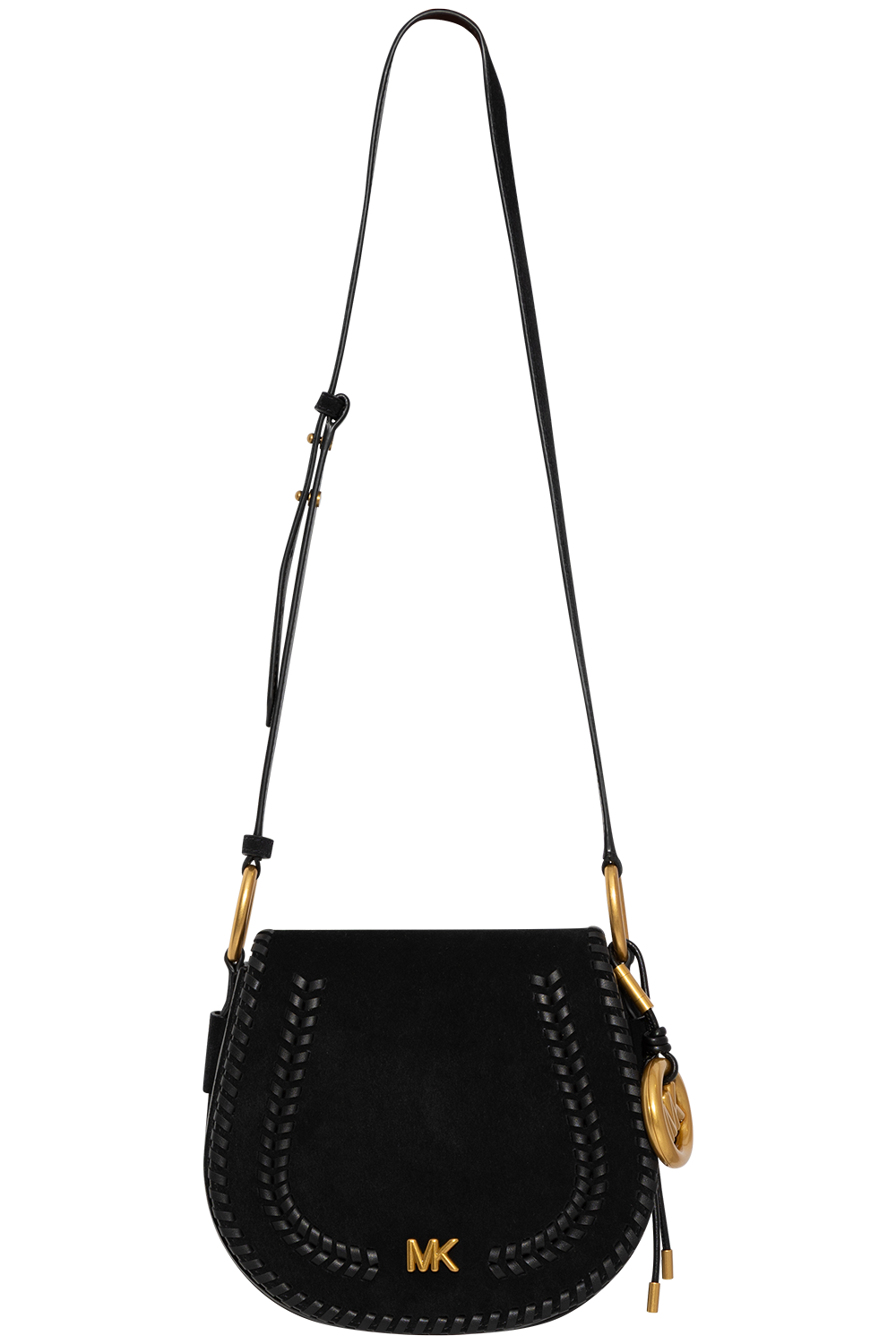 Josie Medium Whipstitched Suede Saddle Bag - Black