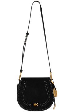 Josie Medium Whipstitched Suede Saddle Bag - Black