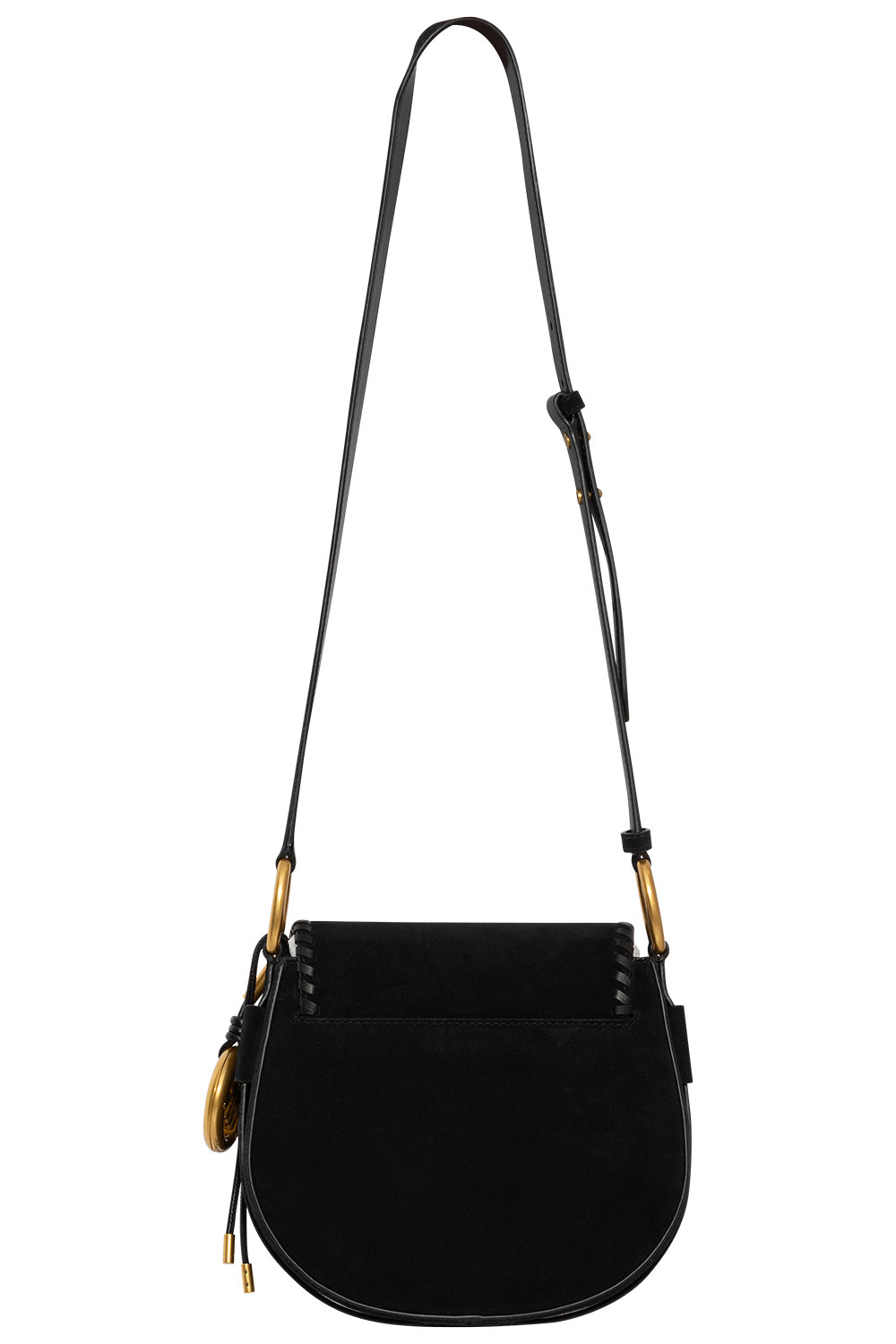 Josie Medium Whipstitched Suede Saddle Bag - Black
