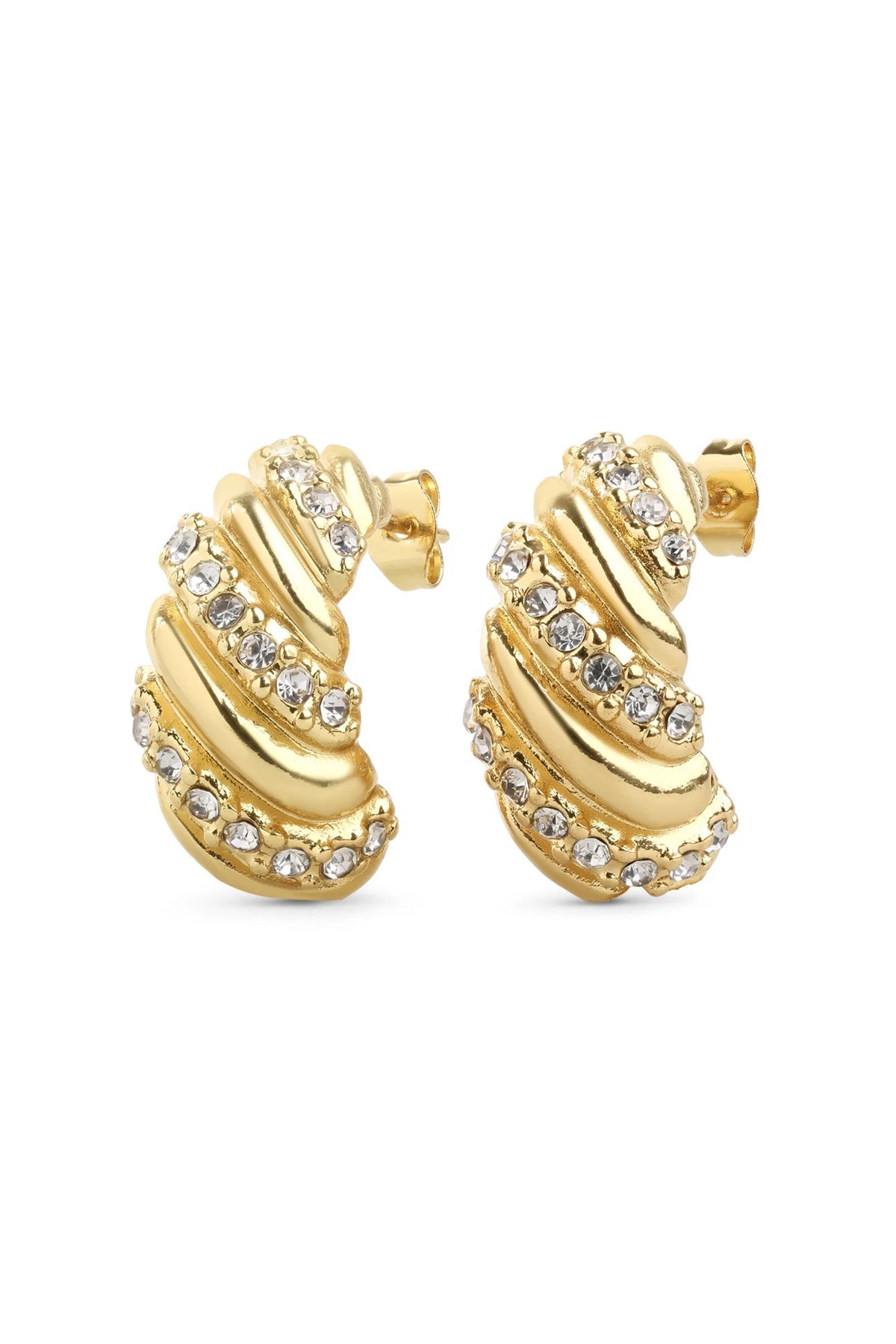 Coco Croissant Crystal Stud Earrings - Gold