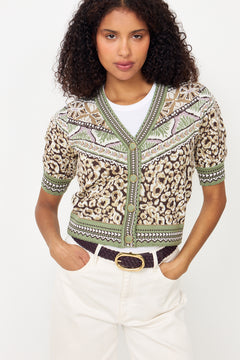 Knit Short Sleeve Cardigan - Primitive Leopardo Brown