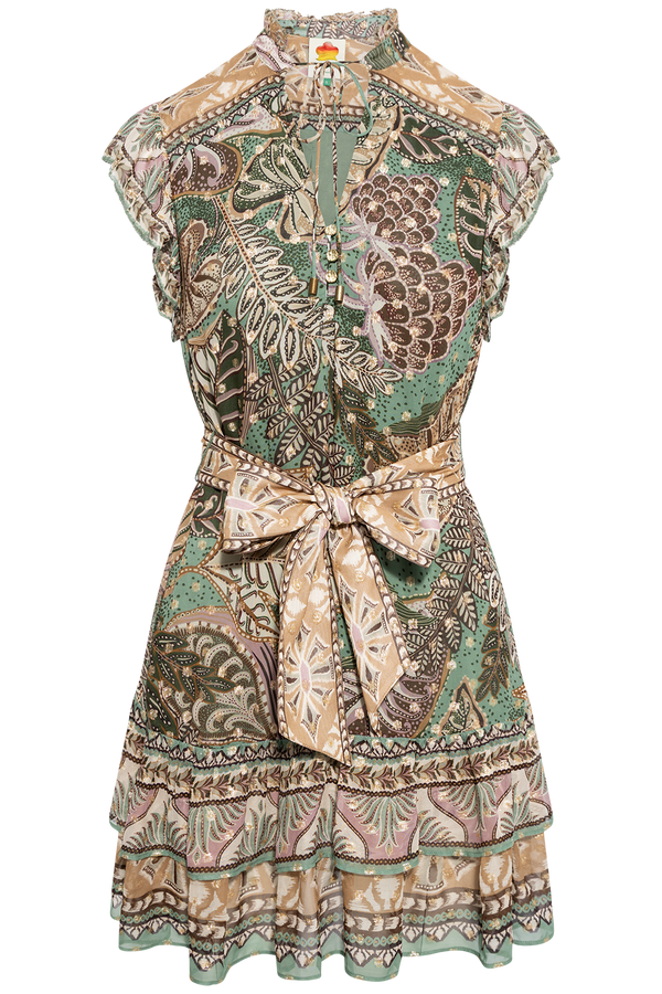 Mini Dress - Dotted Foliage Soft Sage Green