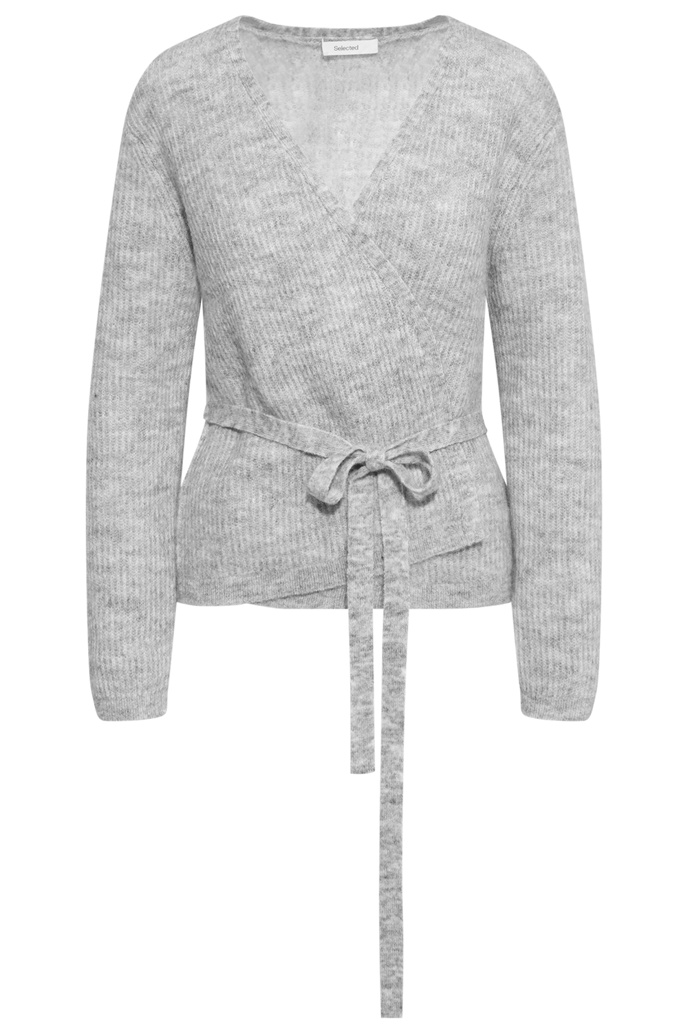 Lulu Ls Knit Wrap Cardigan - Light Grey Melange